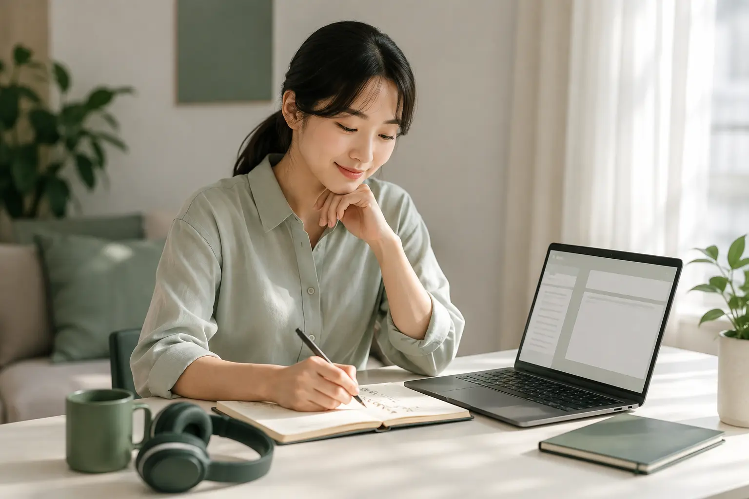 면접 후 질문을 복기하고 감사 메일을 작성하는 장면