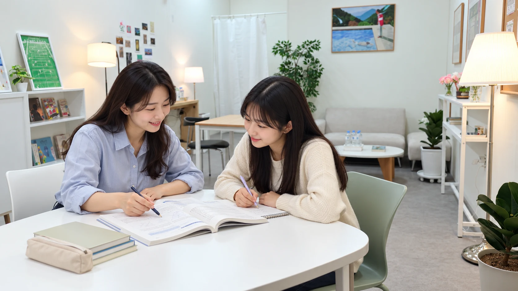 바른자리 공간을 배경으로 구성한 1대1 수업 이용 장면