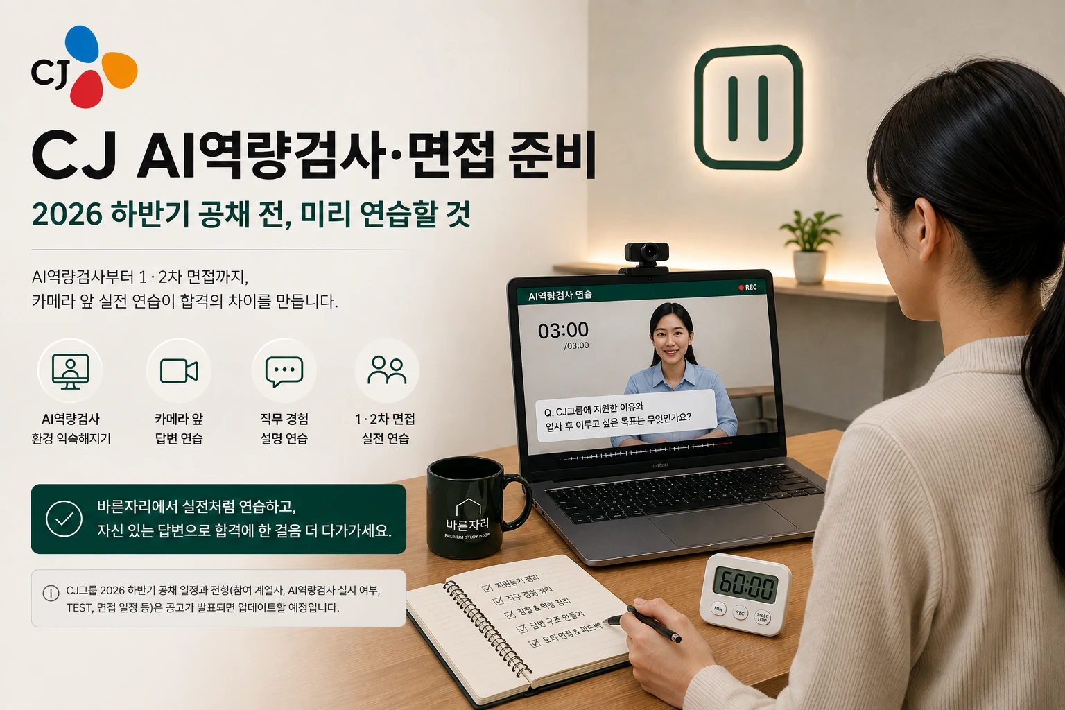 CJ AI역량검사와 면접을 카메라 앞에서 연습하는 모습