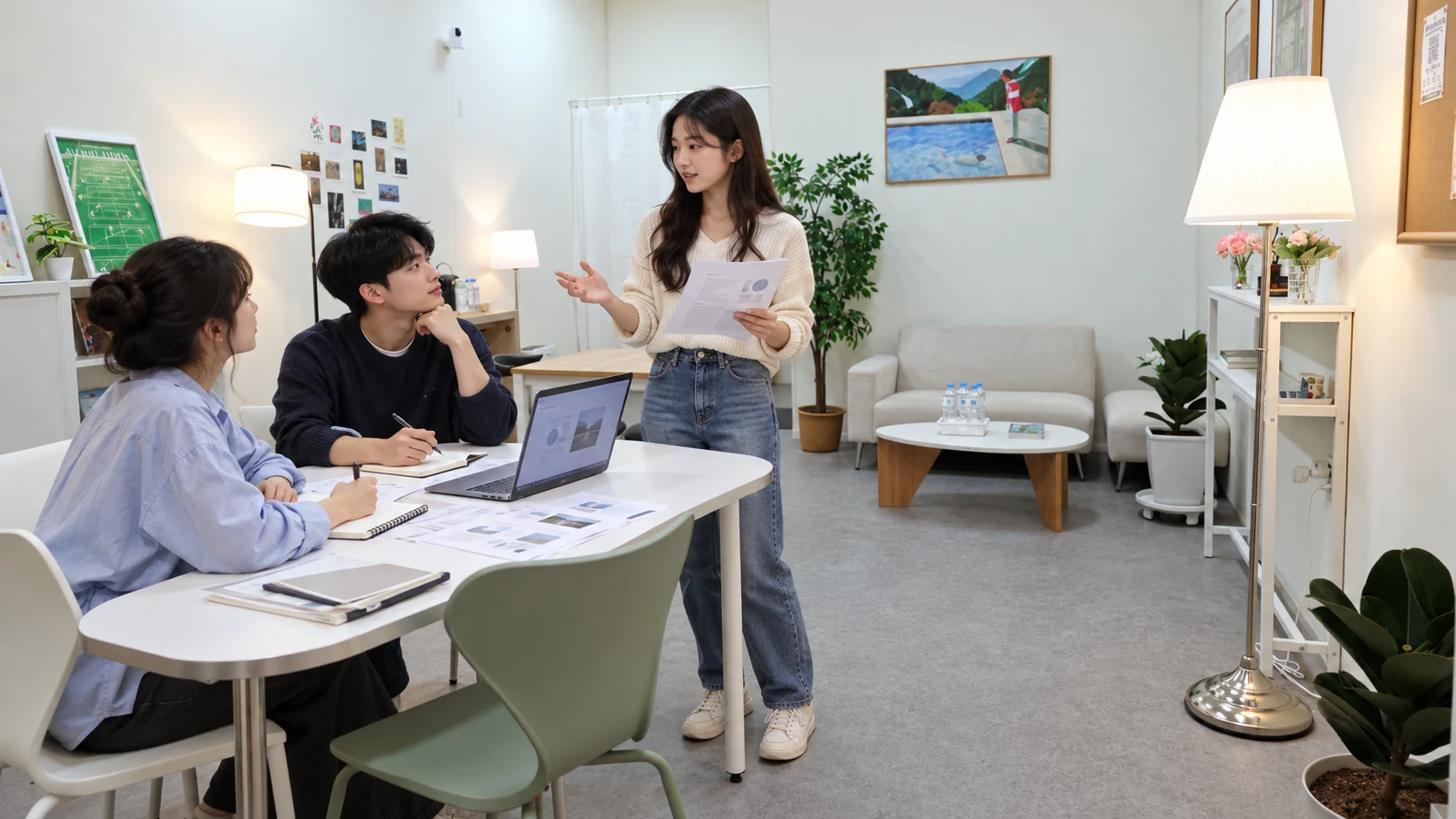 바른자리 공간을 배경으로 구성한 발표·팀 프로젝트 준비 장면
